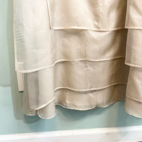 Carolina Herrera Razooks Champagne Lined 100% Silk V Neck Long Sleeve Gown Small - Picture 10 of 16